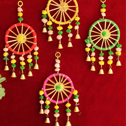 Handmade Colorful Wall Hangings with Bells – Pack of 4