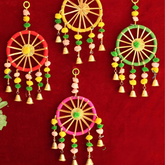 Handmade Colorful Wall Hangings with Bells – Pack of 4