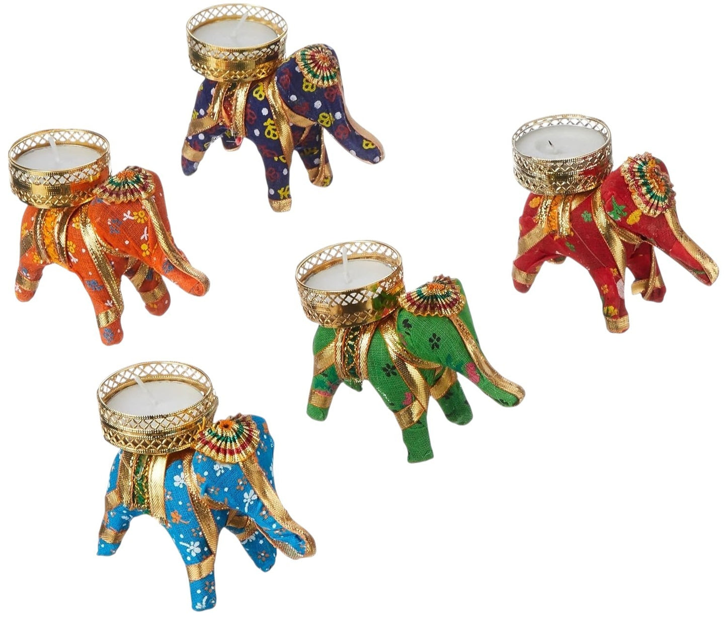 Elephant Tealight Candle Holders Set of 5 Colorful