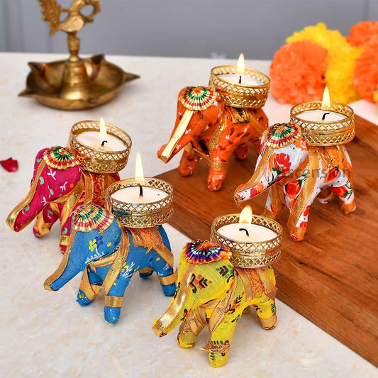 Elephant Tealight Candle Holders Set of 5 Colorful