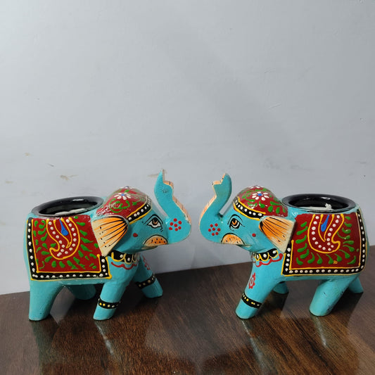 Handcrafted Rajasthani Elephant Shaped Tealight Holders – Set of 2