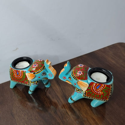 Handcrafted Rajasthani Elephant Shaped Tealight Holders – Set of 2