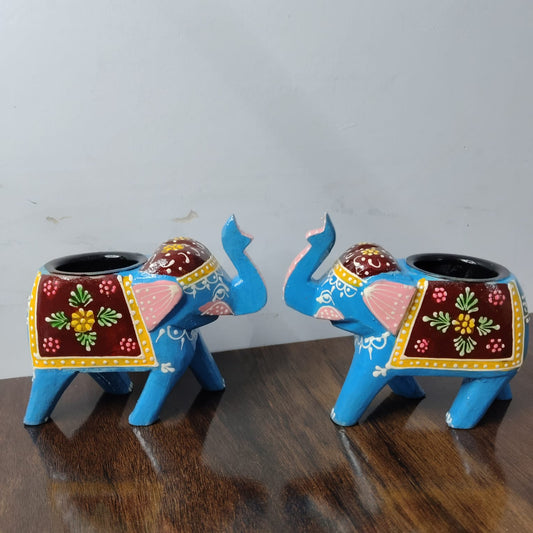 Handcrafted Rajasthani Elephant Shaped Tealight Holders – Set of 2