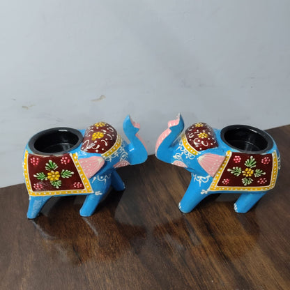 Handcrafted Rajasthani Elephant Shaped Tealight Holders – Set of 2