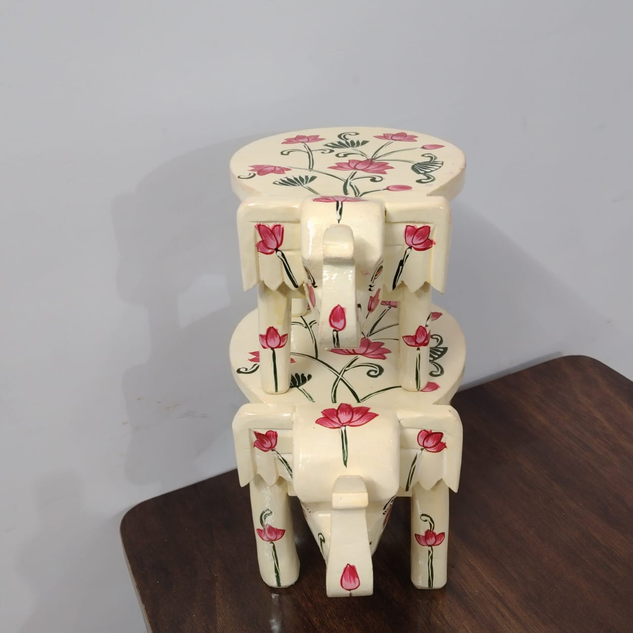 Handcrafted Wooden Elephant Stool  Set of 2  ( 6 & 8 Inch)