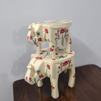 Handcrafted Wooden Elephant Stool  Set of 2  ( 6 & 8 Inch)